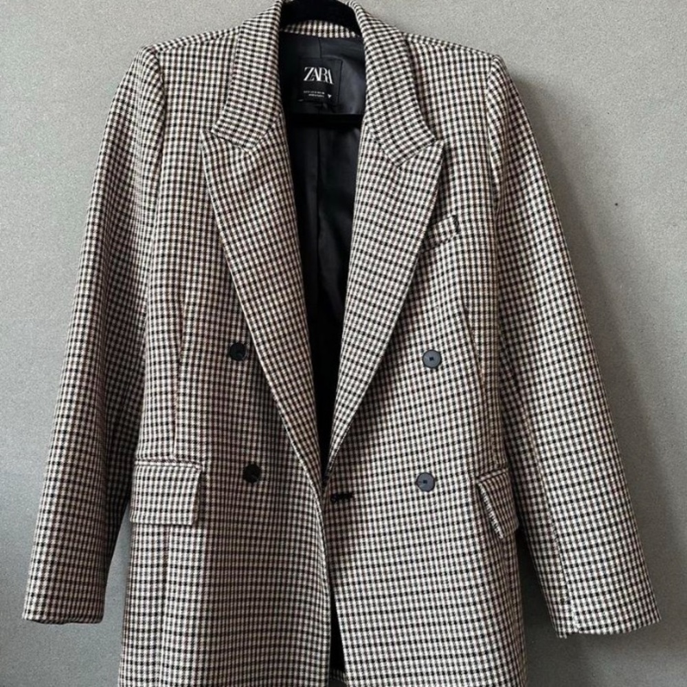 Zara brown Houndstooth Blazer Plaid